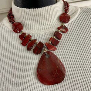 VINMOD Designs Reddish Stone Pendant with Brass Beads Necklace Set 16" - 18"